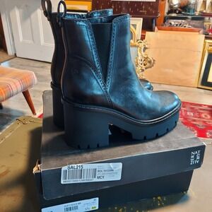 Naturalizer Quest Black Leather Water Repellent Platform Lug Sole Boots 5.5 M
